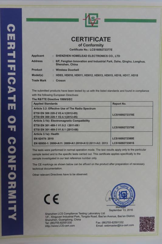 CE - Shenzhen Homelead Electronics Co., Ltd.