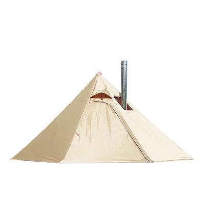 China Diagonal tie type cotton canvas tent large family bell tent hot sale camping roof top tents with pipe fireproof window for sale