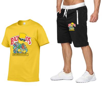 China Men Summer Sport Gym Streetwear Biscuit Backwoods Cotton Breathable Custom Printed T-Shirt 2 Piece Short Set for sale