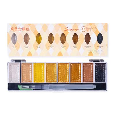 China Glitter Water Color Solid Watercolor Superior Professional Watercolor Paint Watercolor 8color Solid Pigment Set Gold Starry Colors for sale