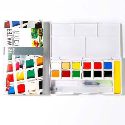 China Superior Non-Toxic Solid Paint Box Portable Watercolor Paint Beginners Watercolor Sketch Painted Children's Special Paint 12 Colors for sale