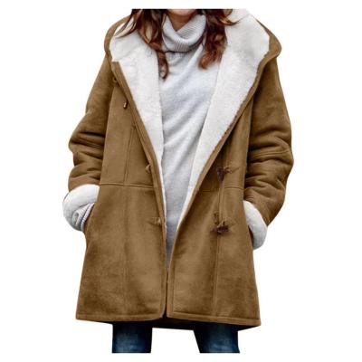 China S-5XL Sustainable Winter Warm Plus Size Solid Hooded Long Horn Loop Sleeve Coat Overcoat For Women for sale