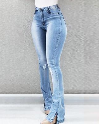 China 2022 New Amazon Wish Horn Stretch Jeans Women High Waist Breathable Pants for sale