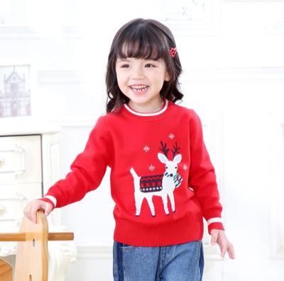 China Fashionable Sika Deer Round Neck Soft Double Layer Children's Breathable Winter Christmas Jacquard Sweater Coat Girls Sweater for sale