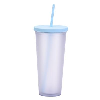 China Stored Amazon Double Layer Straw Plastic Cup Frontier Frosted Outdoor Sports Water Cup for sale