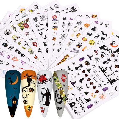 China Self Adhesive Nail Stickers Halloween Nail Art Decal Pumpkin Jack O Lantern Skull Ghost Christmas Nail Sticker Art Nail Charms for sale