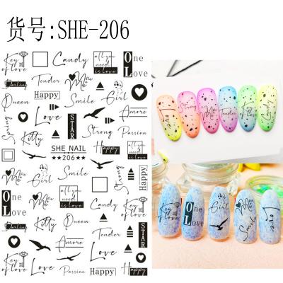 China English Letters Art Charms Adhesive Nail Stickers SHE200-207 3D Valentine Graffiti Nail Art Nail Decals Love Heart Shape Nail Decal for sale