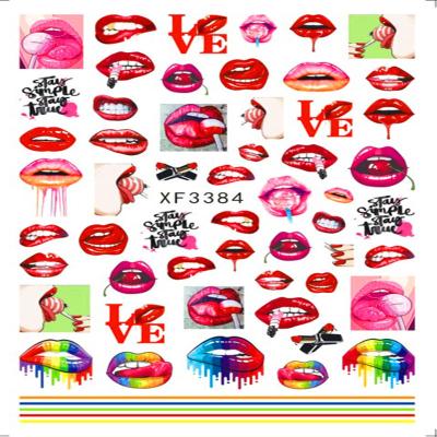 China Sexy Nail Art Sticker Stickers Decoration Love Lips Girl Nail 3d Use Nail Art Charms XF3386-XF3397 Easy Nail Sticker for sale