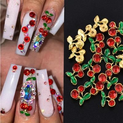 China Nail Art Charms 3D Nail Art Decorations Metal Cherry Shape Glitter Fake Stones Nails Charms Diamonds For Manicure Decoration for sale