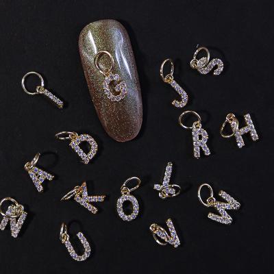 China Nail Art Charms 26 Letter Pendant Charms For Nail Pendant Diy Gold Deco Zircon Charms Metal Deco Charms Nail Art Letter for sale