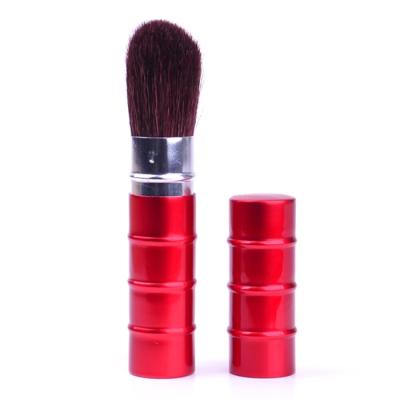 China Retractable and Contractible Retractable Makeup Brush with Matte Red Barrel and Brown Hair for sale