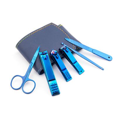 China fingers & toe & eyebrow & etc Luxury Blue Color Stainless Steel Manicure Set Nail Clipper Cutter Toe Nail Clippers Kit 6PCS for sale