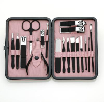 China 2022 New Arrival Daily Nail Care Tools Stainless Steel Manicure Set 18 Pieces Nail Clippers Pedicure Set Black Electrophoresis for sale