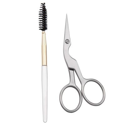 China Right Handed Scissors Stainless Steel Eyebrow Balancing Lash Scissors Beauty Brow Shaping Scissors and Brush for sale