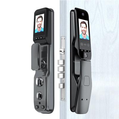 China Dual Wifi Tuya APP Control Screen Face Recognition Door Lock With Camera Large Capacity 5000mAh Zinc Alloy Smart Door Lock for sale