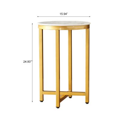 China Adjustable (Height) Sintered Stone Sofa Side Table Gold Metal Frame With Carrara White Color Top for sale