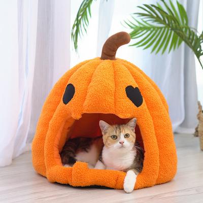 China Luxury Waterproof Velvet Fur Fashion Pumpkin Pet Bedroom Customized Soft Size Fashion Sleep Bed Bedroom For Dog Cat Resting for sale