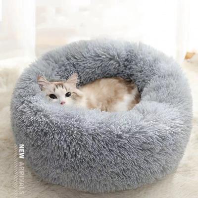 China Viable Plush Faux Fur Dog Cat Bed Cat Donut Deep Sleep Comfortable Pet Nest for sale