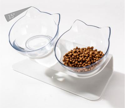 China Lowest price sustainable transparent double pets bowl for cat and dog luxury pet food water bowl with stand for sale