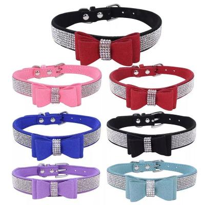 China Stocked Water Drill Dog Collar Double Bow Pet Leash Dog Supplies for sale