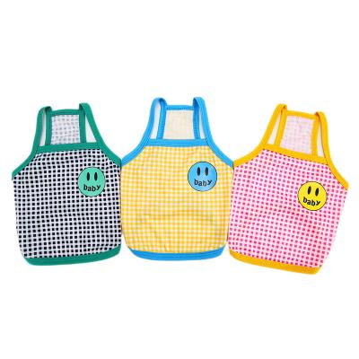 China New Face Spring and Summer Smiling Plaid Dog Teddy Bichon Pet Vest Sling Clothing Manufacturer Stocked Thin for sale