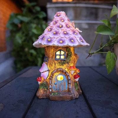 China Europe Outdoor Fairy Garden House Light Up Fairies Houses Solar Power Statues Garden Decor Figurines Miniature Treehouse Lawn for sale