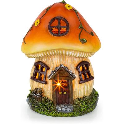 China Europe Mushroom Fairy House Outdoor Statues Garden Houses Accessories Solar Powered Resin Lawn Ornament For Patio for sale