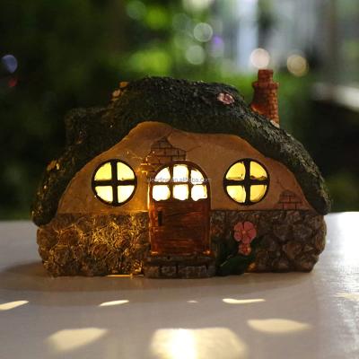 China Europe Outdoor Fairy Garden House Light Up Fairies Houses Solar Power Statues Garden Decor Figurines Miniature Treehouse Lawn for sale