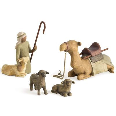 China Europe Shepherd And Stable Animals Carved Hand Painted Resin Nativity Figures Statues Sculptures Suitable For Religious for sale