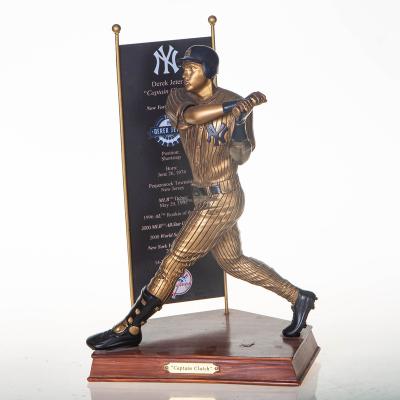 China Europe baseball player bronze finish statue with base, memorial figurine home decoration, statue resin antique cold cast sculpture for sale