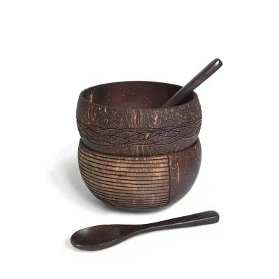 China Handmade Wooden Coconut Shell Bowl With Laser Logo Disposable Hot Sale Salad Bowl for sale