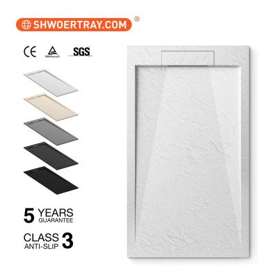 China Modern Gray Colored Cast Stone Marble Bathroom Shower Tray Customized Antislip Cement Camping for sale