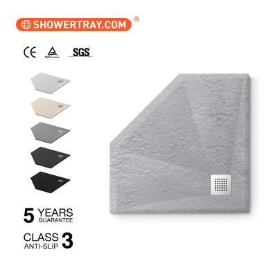 China Modern Good Quality Fan / Square Shaped Artificial Stone SMC Glasstone Acrylic Slate Resin Shower Tray For Bathroom Base for sale