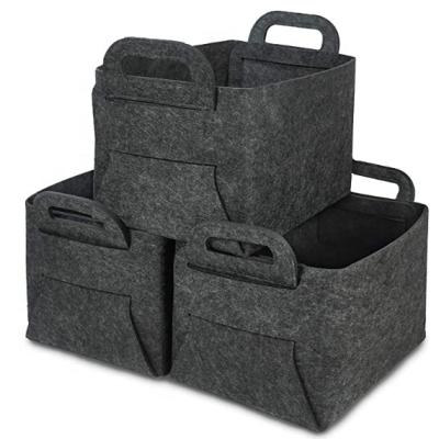 China Viable New Items Large Foldable Felt Storage Baskets Bins with Carry Handles for Home Organizers Set of 3 for sale