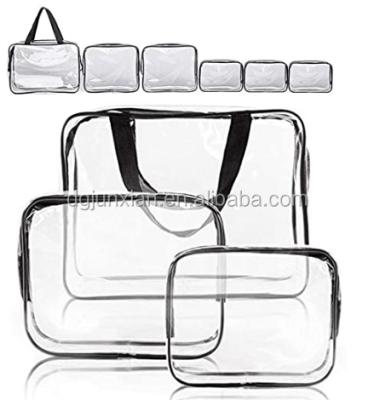 China Hot Selling Long Lasting Clear Makeup Bags Big Bag Clear PVC Cosmetic Make Up Organizer Set Of 6 for sale