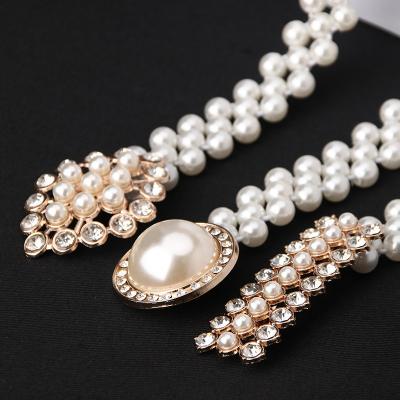 China Wholesale Luxury High Quality Women's Pearl Waist Chain Belt Decorative Rhinestone Pearl Ladies Dress Waist Chain Belt Ladies Dress Waist Chain Belt for sale