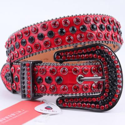 China Available Rhinestone Crystal Women Mens Diamond Studded Belt High Quality BB Belt Adjustable Belts Western Style Cowboy Designer Leather Belt for sale