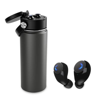 China JCX/Creative Earbuds Gift Product 2 In 1 TWS Earbuds Wireless Earphone Water Bottle Vacuum Cup With Wireless Earbuds for sale