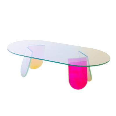 China Broken-resistant colorful fancy custom around living room Acrylic Table acrylic coffee table rainbow furniture table for sale