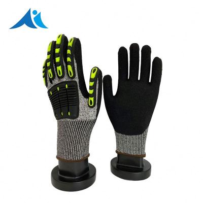 China HPPE Fiberglass Palms Cut Heavy Duty Protection Cut 5 TPR Impact Resistant Mechanics Gloves for sale