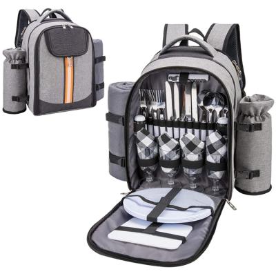 China 100% Eco-Friendly Outdoor Family Picnic Weekend 4 Person Picnic Bag Set Backpacks With Covering Insulated Bottle Holder for sale