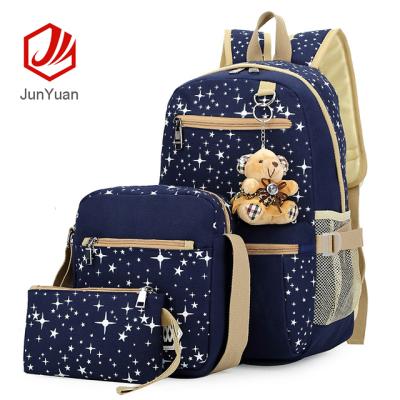 China 3 Piece Student Backpack Female Canvas 3 Piece Printing Large Capacity Backpack for sale