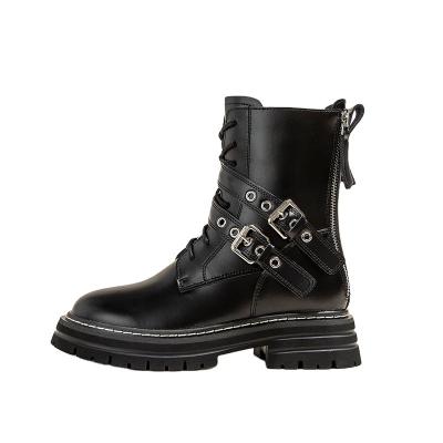 China Around 2022 New Design Zipper Back Cross Belt Thick Bottom Short Boots Motorcycle Boots Women's Platform Botas Punk Shoes for sale