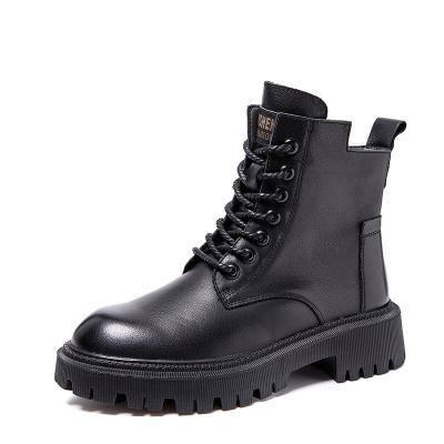 China Quick-drying women platform black lace-up straps motorcycle boots genuine leather punk autumn/winter boots for women for sale