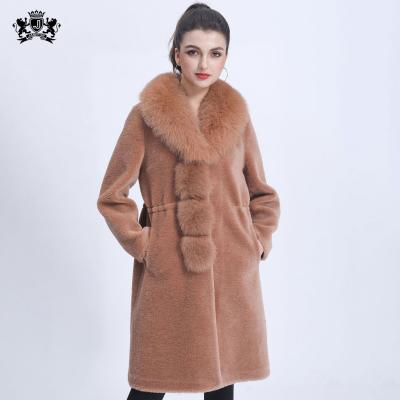 China High Quality Winter Lambswool Fox Women Janefur Coat Anti-wrinkle Fur Collar Shearling Warm Stylish Jacket For Ladies for sale