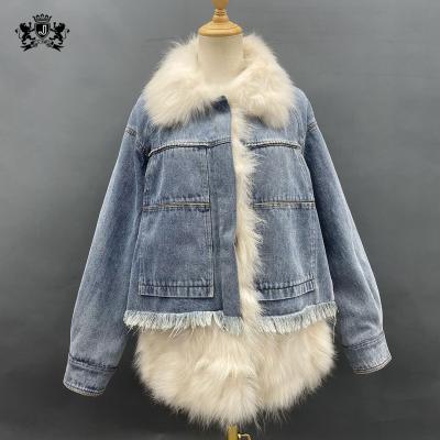 China European Janefur Anti-Shrink Factory Style Direct Denim Jacket With Fur Women Jean Fur Coat Winter for sale