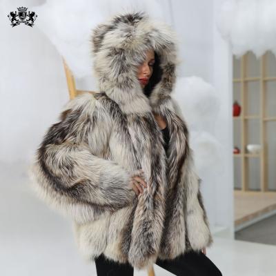 China Fashionable Sale Fox Fur Janefur Anti-wrinkle Women Fur Jacket Custom Made Warm Winter Hood Coat for sale