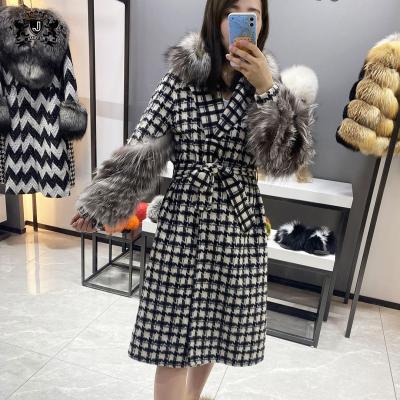 China Korean Janefur Breathable Winter Trench Jacket Women Long Double Face Wool Fox Fur 100% Cashmere Coat for sale