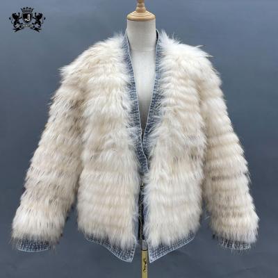 China Janefur anti-shrink plus size ladies raccoon fur denim coat the real down Jean Winter Fur Jacket for women for sale