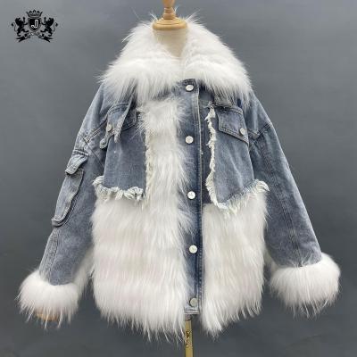 China New Design Ladies Raccoon Fur Raccoon Fur Janefur Female Coat Winter Anti-Shrink Real Down Jean Jacket For Women for sale